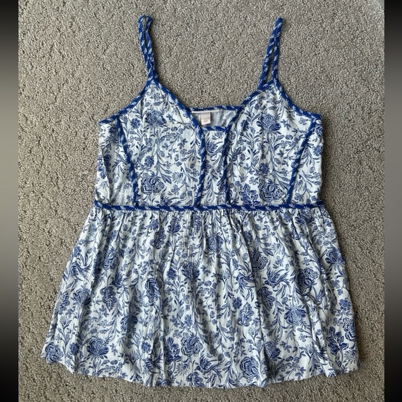 Knox Rose Floral Flowing Bohemian Sleeveless Top Blue & White Women’s SZ XS NWT - Picture 7 of 9